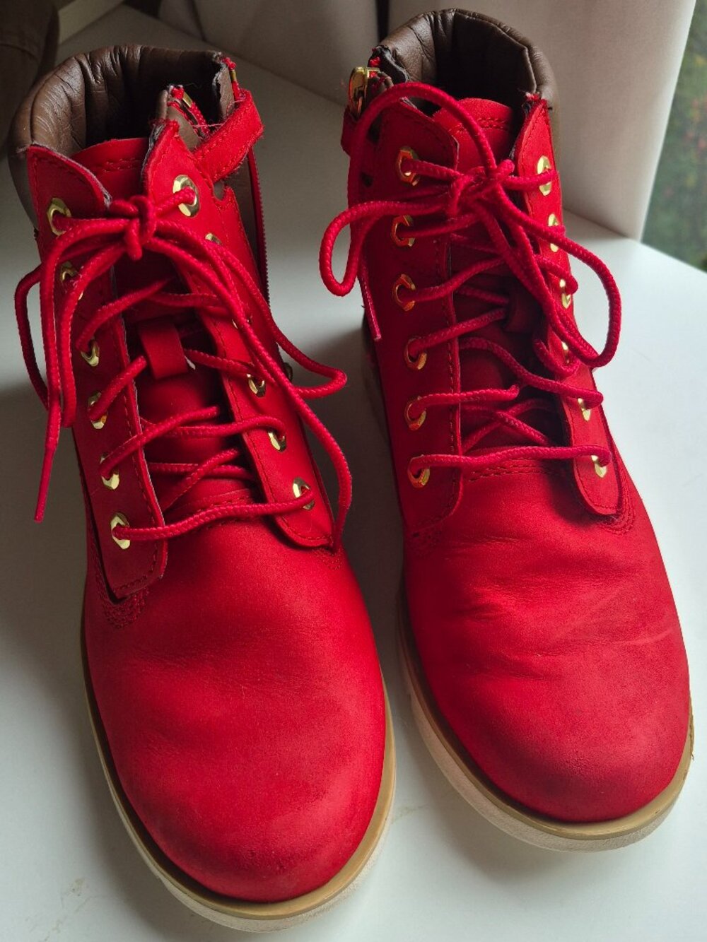 Red Timberland Premium 6 inch Boot  -  Big Kid Youth US Size 2